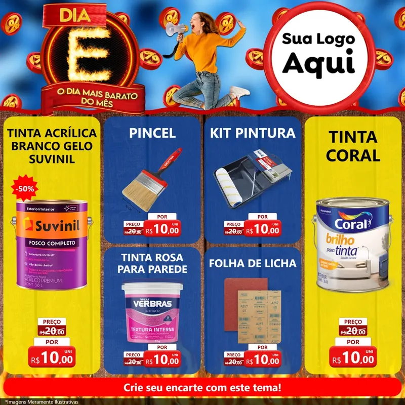 Modelo de Rede Social para Feed Facebook com o tema Dia E - O Dia Mais Barato Do Mês para Tintas e Ferramentas