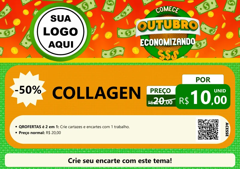 Modelo de Cartaz para Cartaz A4 Horizontal com o tema Comece Outubro Economizando para Suplementos alimentares