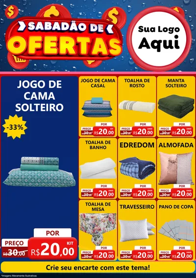 Modelo de Encarte para Encarte A4 Vertical com o tema Sabadão de Ofertas para Cama, Mesa e Banho
