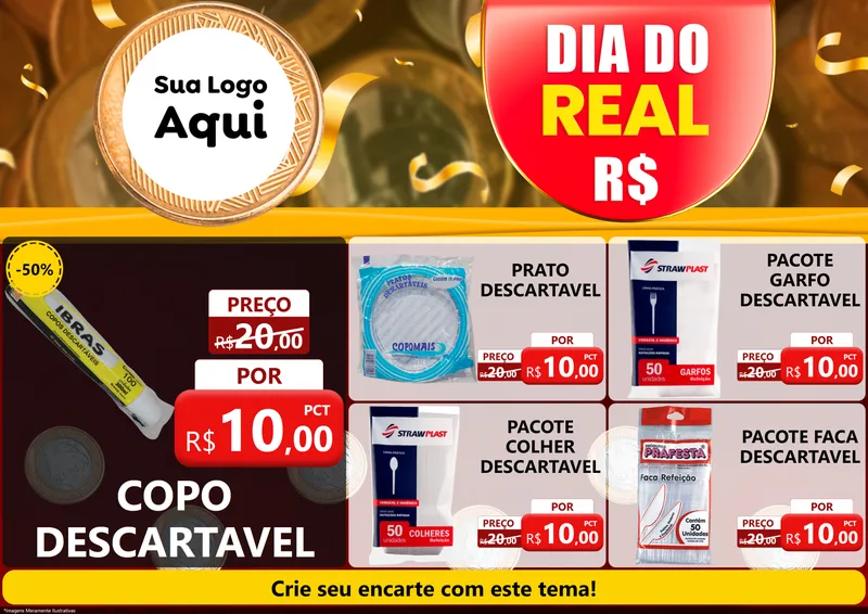 Modelo de Encarte para Encarte A4 Horizontal com o tema Dia do Real para Embalagens