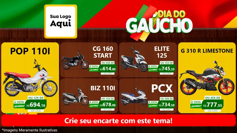 Modelo de TV para TV Horizontal com o tema Dia do Gaúcho para Concessionaria de Motos