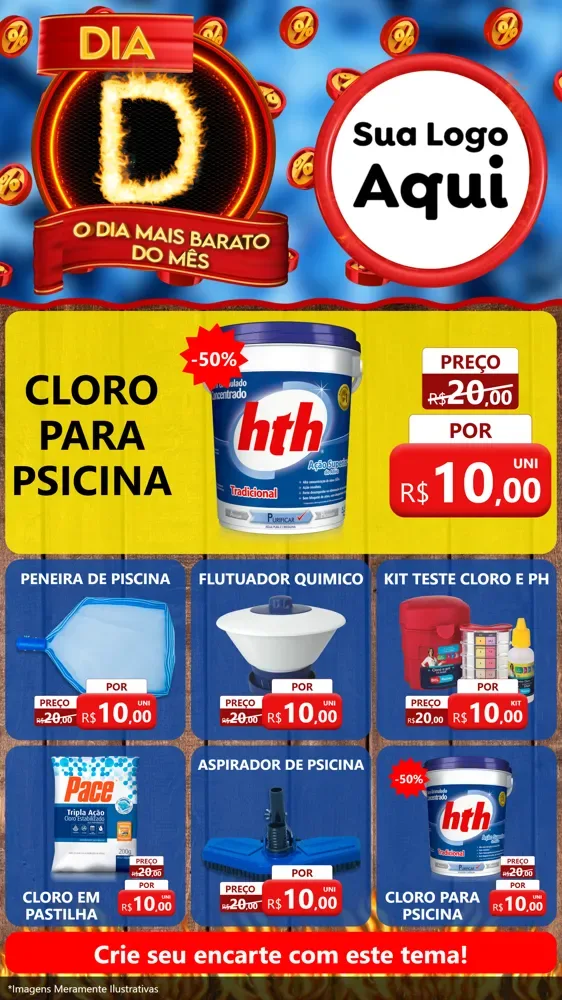 Modelo de Rede Social para Stories com o tema Dia D - O Dia Mais Barato Do Mês para Produtos para Piscina