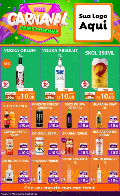 Modelo de Encarte para Encarte Grande com o tema Pré-Carnaval Com Economia para Distribuidora de bebidas