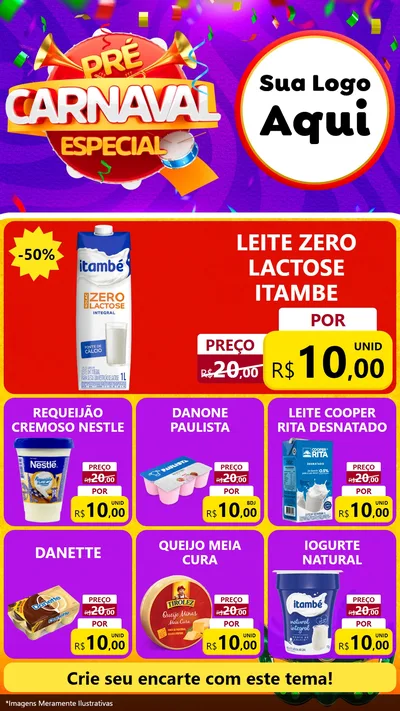 Modelo de Rede Social para Stories com o tema Pré-Carnaval Especial para Frios e Laticínios