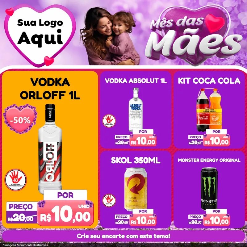 Modelo de Rede Social para Feed Facebook com o tema Mês das Mães para Distribuidora de bebidas