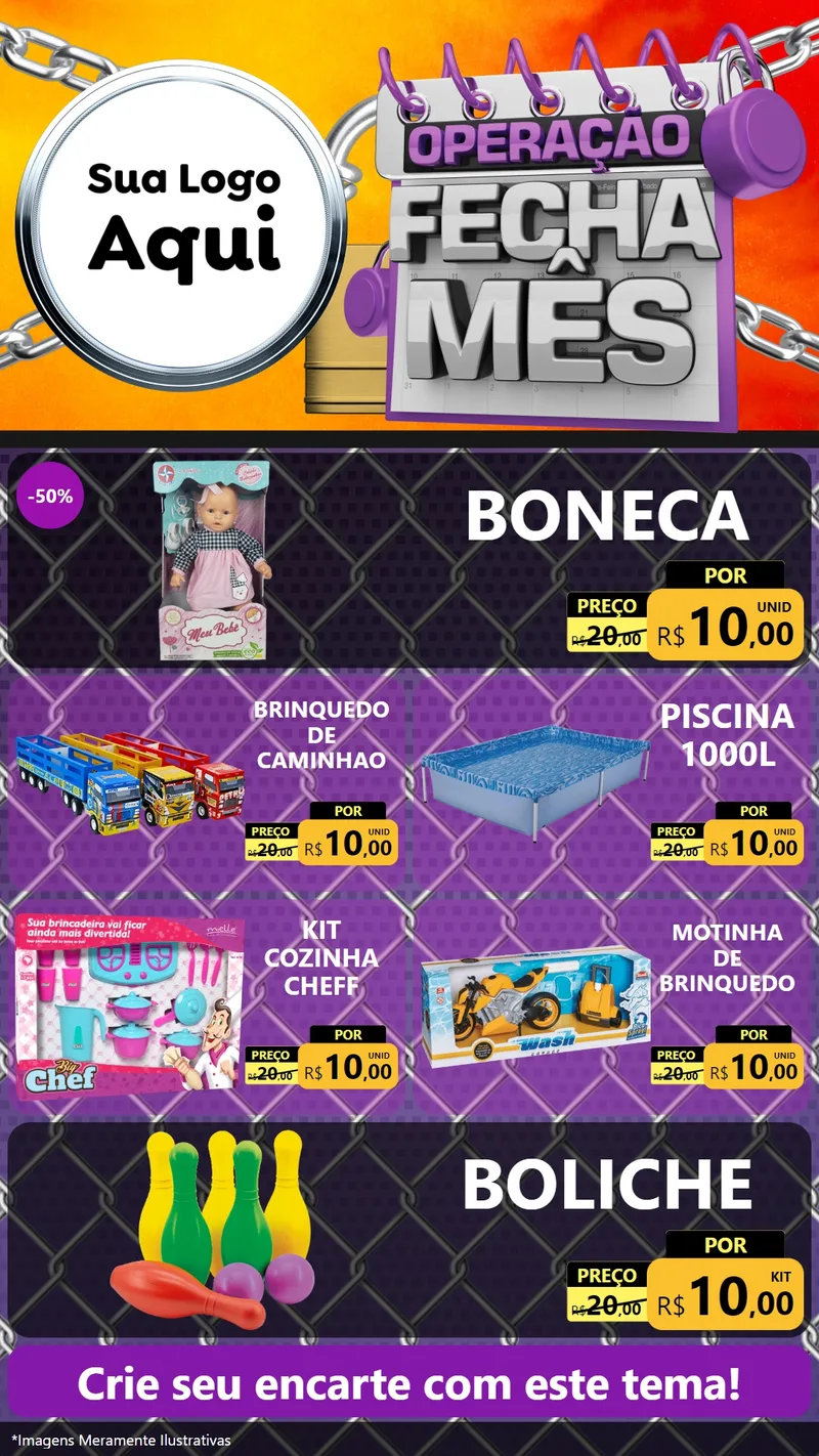 Modelo de TV para TV Vertical com o tema Operação Fecha Mês para Brinquedos