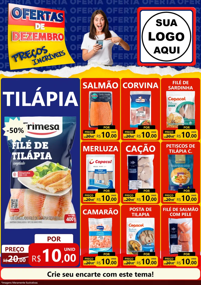 Modelo de Encarte para Encarte A4 Vertical com o tema Ofertas de Dezembro - Preços Incríveis para Peixaria