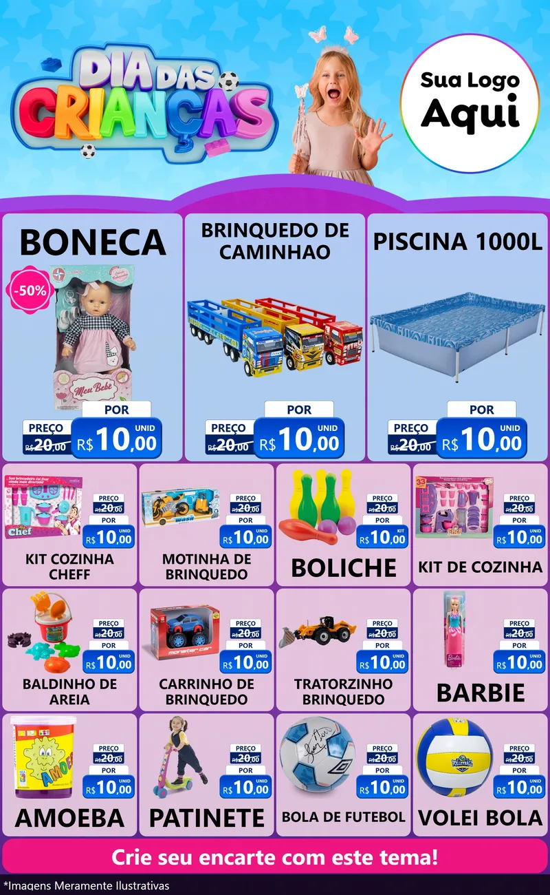Modelo de Encarte para Encarte Grande com o tema Dia Das Crianças para Brinquedos