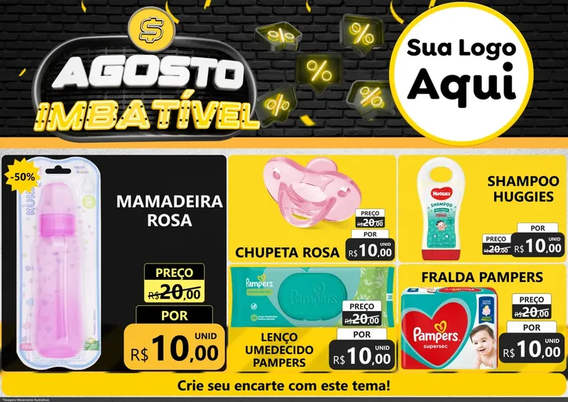 Modelo de Encarte para Encarte A4 Horizontal com o tema Agosto Imbatível para Bebês