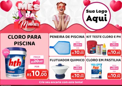 Modelo de Encarte para Encarte A4 Horizontal com o tema Mês da Mulher para Produtos para Piscina