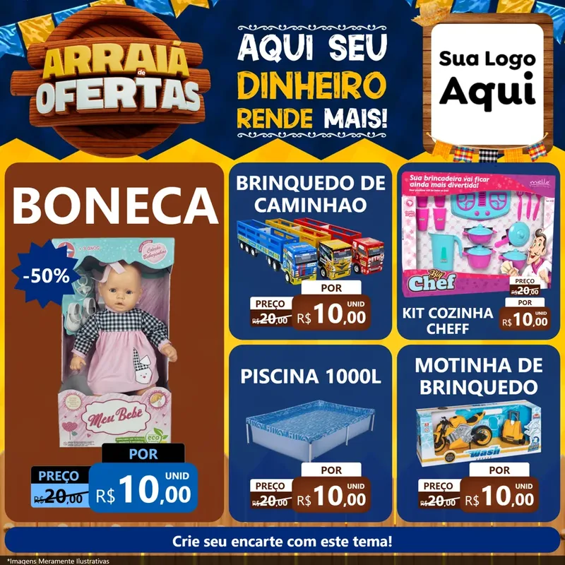 Modelo de Rede Social para Feed Facebook com o tema Arraiá de Ofertas - Junina para Brinquedos