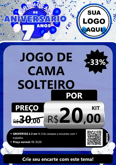 Modelo de Cartaz para Cartaz A4 Vertical com o tema Promoção de Aniversário - 7 Anos para Cama, Mesa e Banho