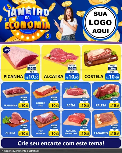 Modelo de Rede Social para Feed Instagram com o tema Janeiro da Economia para Açougue
