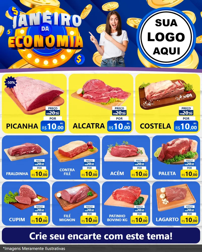 Modelo de Rede Social para Feed Instagram com o tema Janeiro da Economia para Açougue