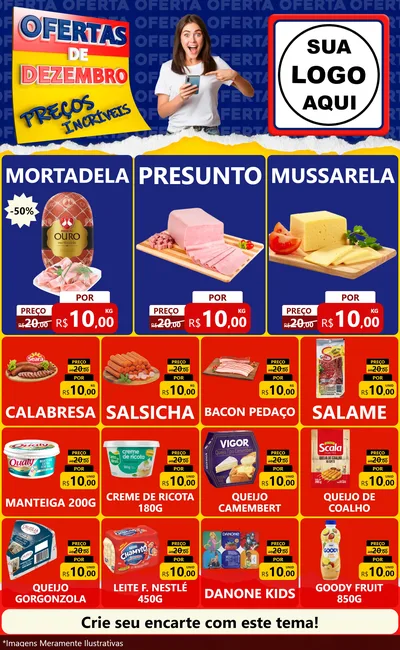 Modelo de Encarte para Encarte Grande com o tema Ofertas de Dezembro - Preços Incríveis para Frios e Laticínios