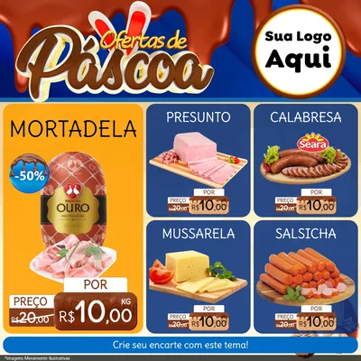 Modelo de Rede Social para Feed Facebook com o tema Ofertas de Páscoa para Frios e Laticínios