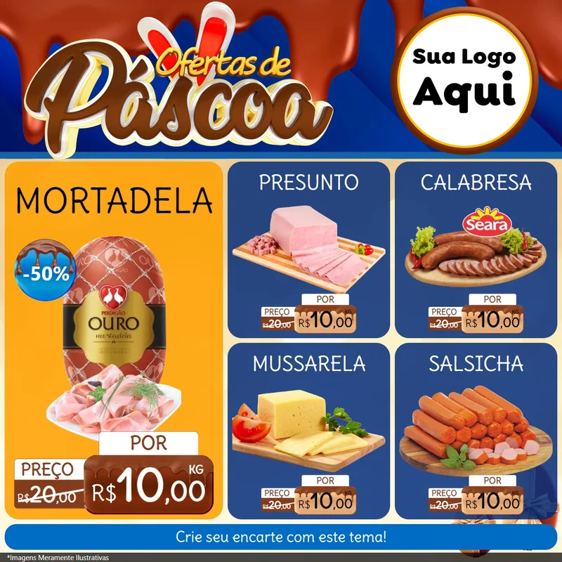 Modelo de Rede Social para Feed Facebook com o tema Ofertas de Páscoa para Frios e Laticínios