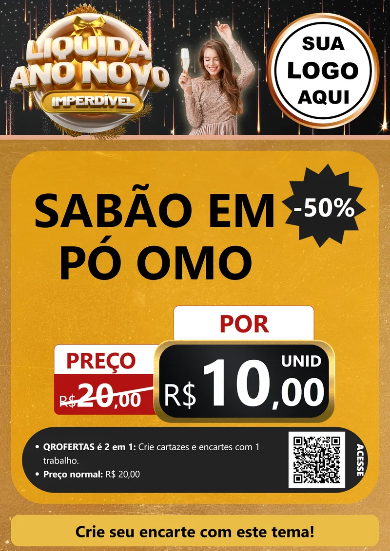 Modelo de Cartaz para Cartaz A4 Vertical com o tema Liquida Ano Novo Imperdível para Produtos de Limpeza