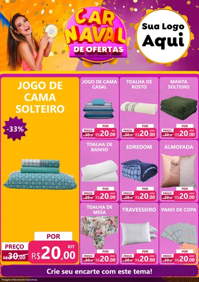 Modelo de Encarte para Encarte A4 Vertical com o tema Carnaval de Ofertas para Cama, Mesa e Banho
