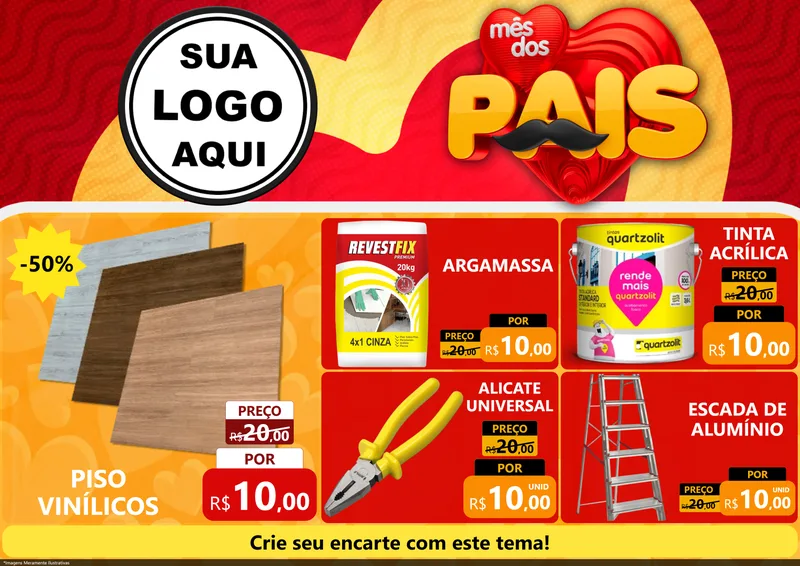 Modelo de Encarte para Encarte A4 Horizontal com o tema Mês Dos Pais para Material para Construção