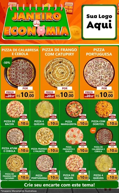 Modelo de Encarte para Encarte Grande com o tema Janeiro da Economia para Pizzaria