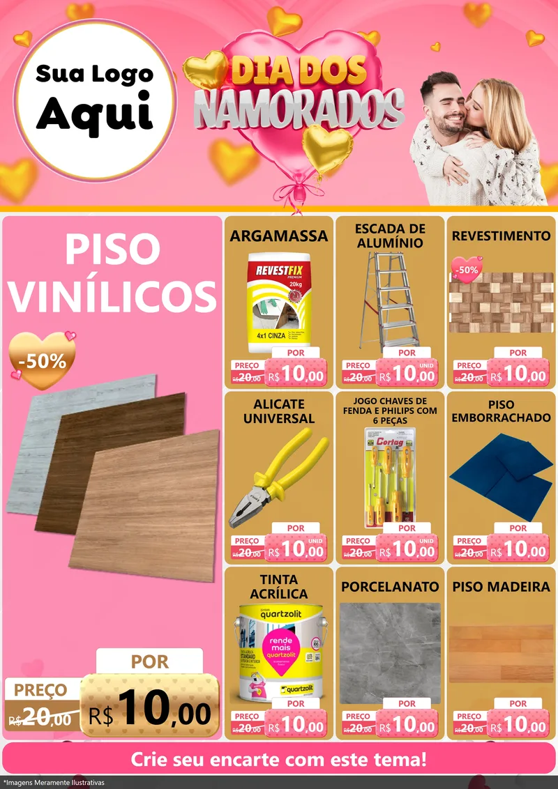 Modelo de Encarte para Encarte A4 Vertical com o tema Dia dos Namorados para Material para Construção