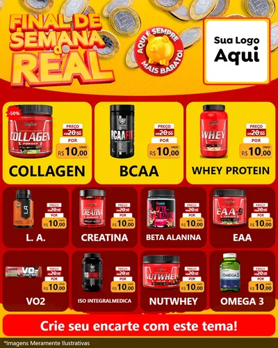 Modelo de Rede Social para Feed Instagram com o tema Final de Semana do Real para Suplementos alimentares