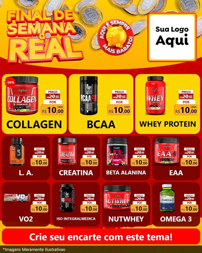 Modelo de Rede Social para Feed Instagram com o tema Final de Semana do Real para Suplementos alimentares
