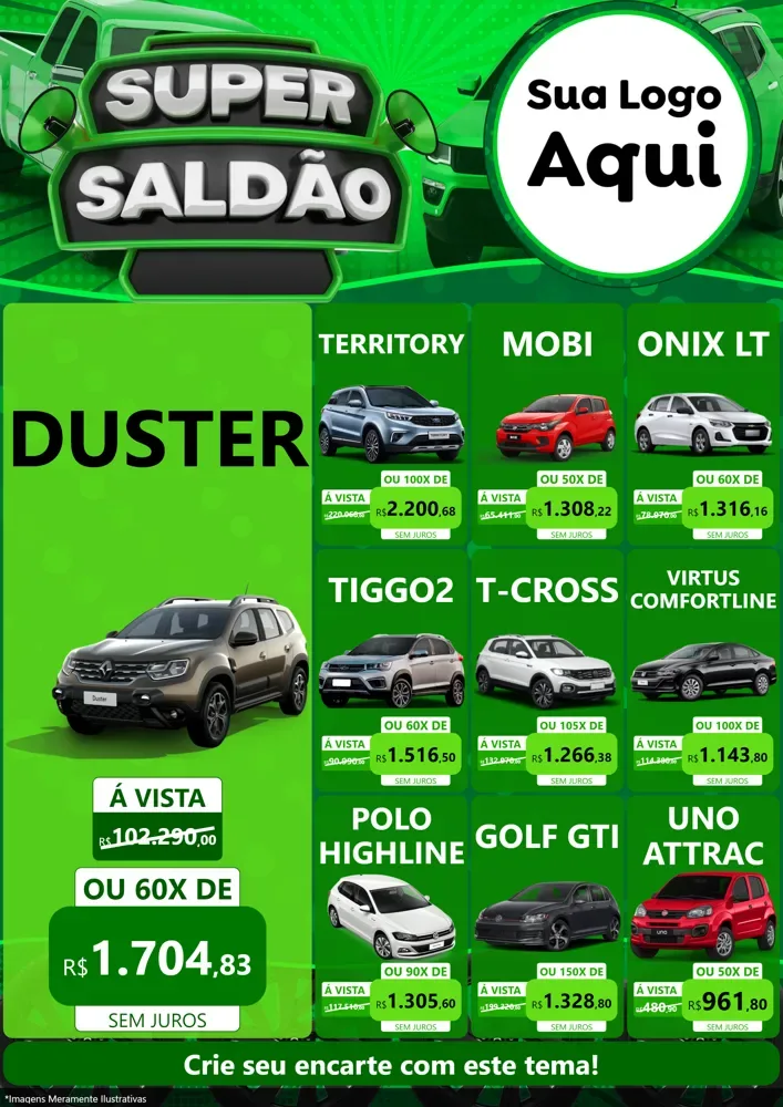 Modelo de Encarte para Encarte A4 Vertical com o tema Super Saldão - Carros para Concessionaria de Carros