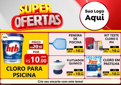 Modelo de Encarte para Encarte A4 Horizontal com o tema Super Ofertas para Produtos para Piscina