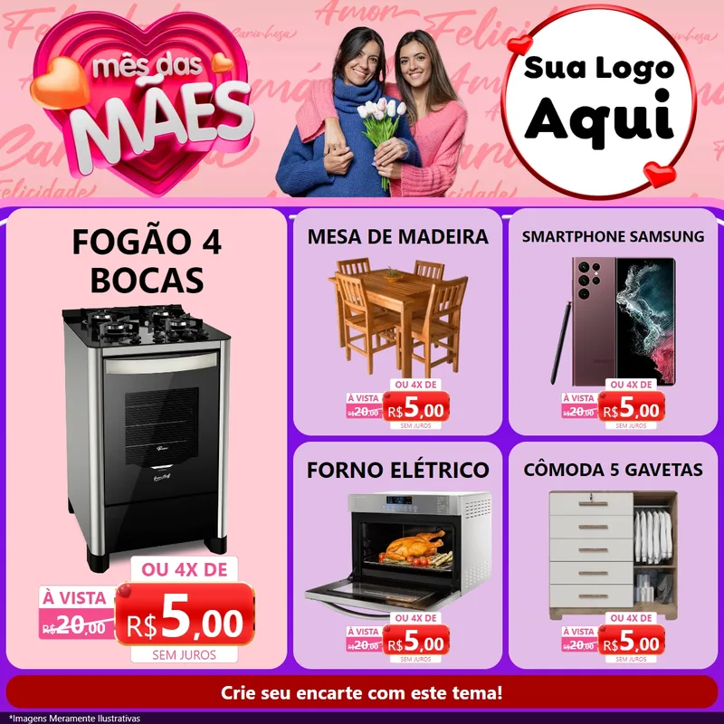 Modelo de Rede Social para Feed Facebook com o tema Mês Das Mães para Móveis e Eletro
