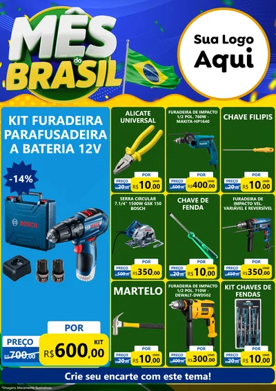 Modelo de Encarte para Encarte A4 Vertical com o tema Mês do Brasil para Maquinas e Ferramentas