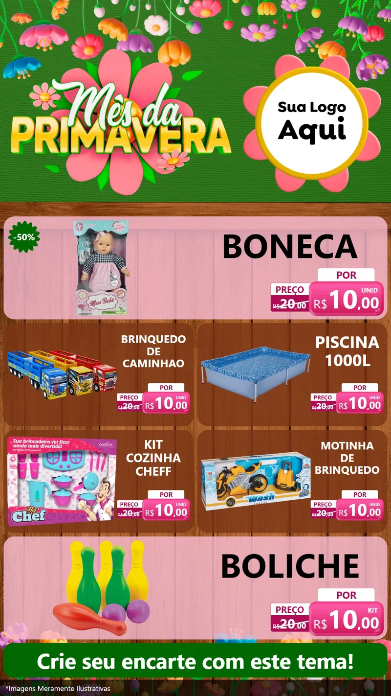 Modelo de TV para TV Vertical com o tema Mês da Primavera para Brinquedos