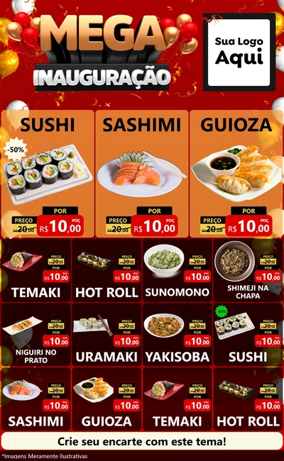 Modelo de Encarte para Encarte Grande com o tema Mega Inauguração para Comida japonesa