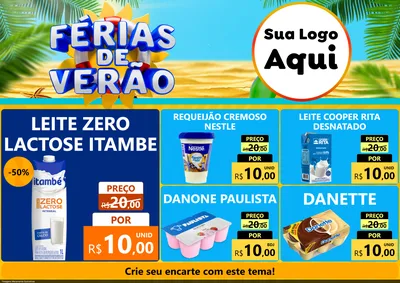 Modelo de Encarte para Encarte A4 Horizontal com o tema Férias de Verão para Frios e Laticínios