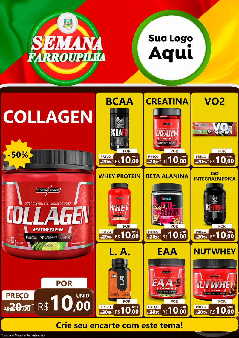 Modelo de Encarte para Encarte A4 Vertical com o tema Semana Farroupilha para Suplementos alimentares
