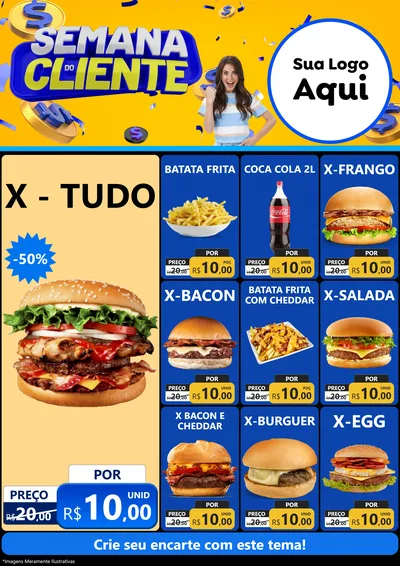 Modelo de Encarte para Encarte A4 Vertical com o tema Semana do Cliente para Hamburgueria