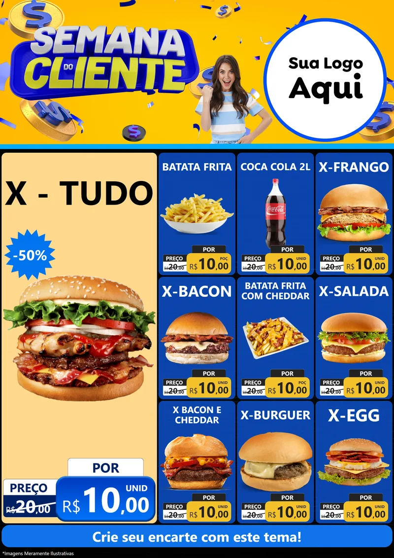 Modelo de Encarte para Encarte A4 Vertical com o tema Semana do Cliente para Hamburgueria