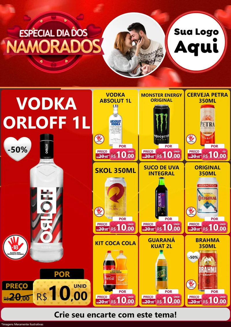 Modelo de Encarte para Encarte A4 Vertical com o tema Especial Dia Dos Namorados para Distribuidora de bebidas