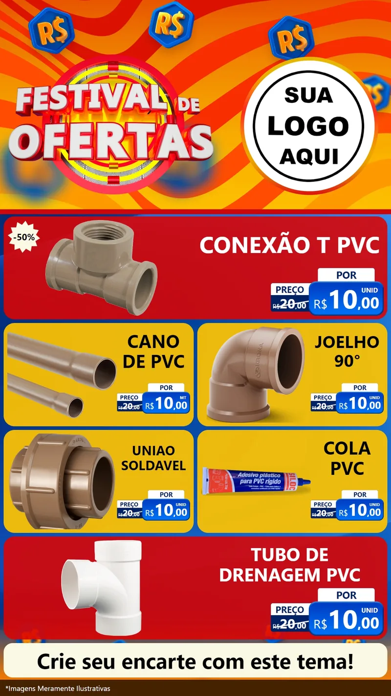 Modelo de TV para TV Vertical com o tema Festival de Ofertas para Tubos e conexões