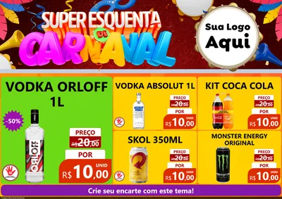 Modelo de Encarte para Encarte A4 Horizontal com o tema Super Esquenta de Carnaval para Distribuidora de bebidas