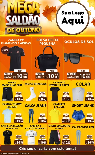 Modelo de Encarte para Encarte Grande com o tema Mega Saldão de Outono para Roupas e acessórios