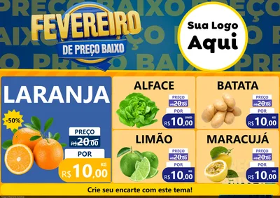 Modelo de Encarte para Encarte A4 Horizontal com o tema Fevereiro de Preço Baixo para Hortifrúti
