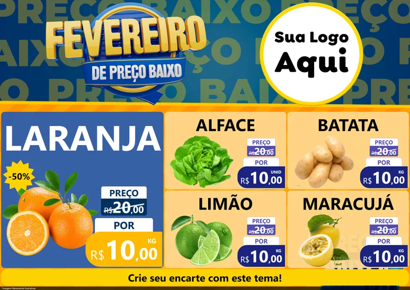 Modelo de Encarte para Encarte A4 Horizontal com o tema Fevereiro de Preço Baixo para Hortifrúti