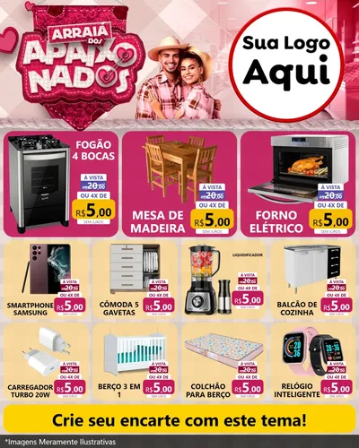 Modelo de Rede Social para Feed Instagram com o tema Arraiá dos Apaixonados - Junina para Móveis e Eletro