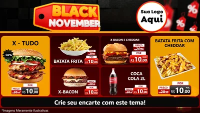 Modelo de TV para TV Horizontal com o tema Black November para Hamburgueria
