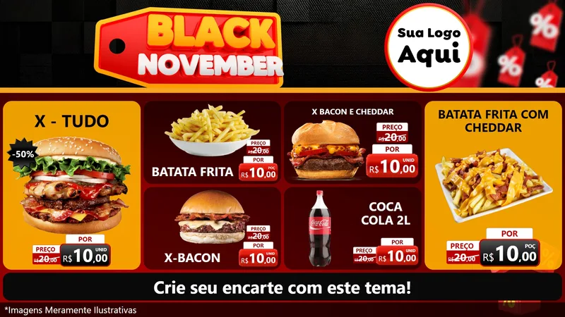 Modelo de TV para TV Horizontal com o tema Black November para Hamburgueria