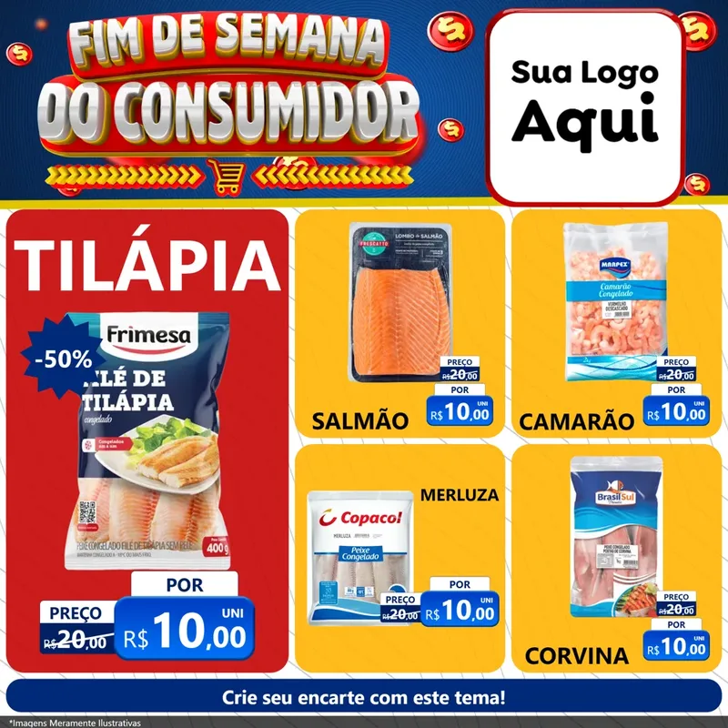 Modelo de Rede Social para Feed Facebook com o tema Fim de Semana do Consumidor para Peixaria