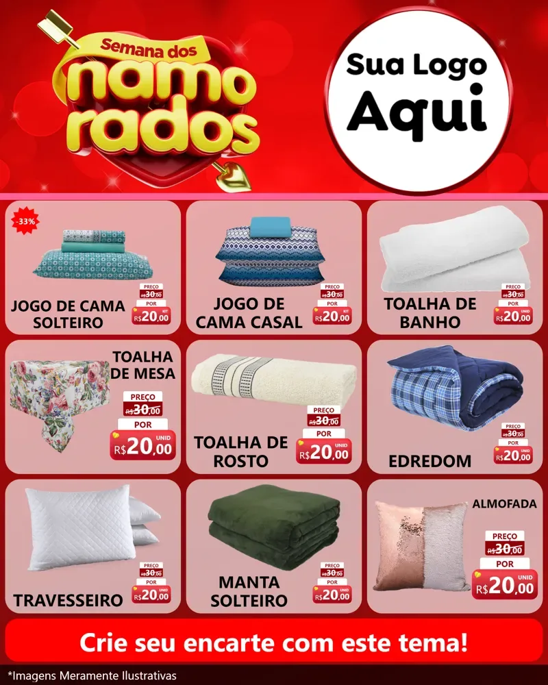 Modelo de Rede Social para Feed Instagram com o tema Semana dos namorados para Cama, Mesa e Banho