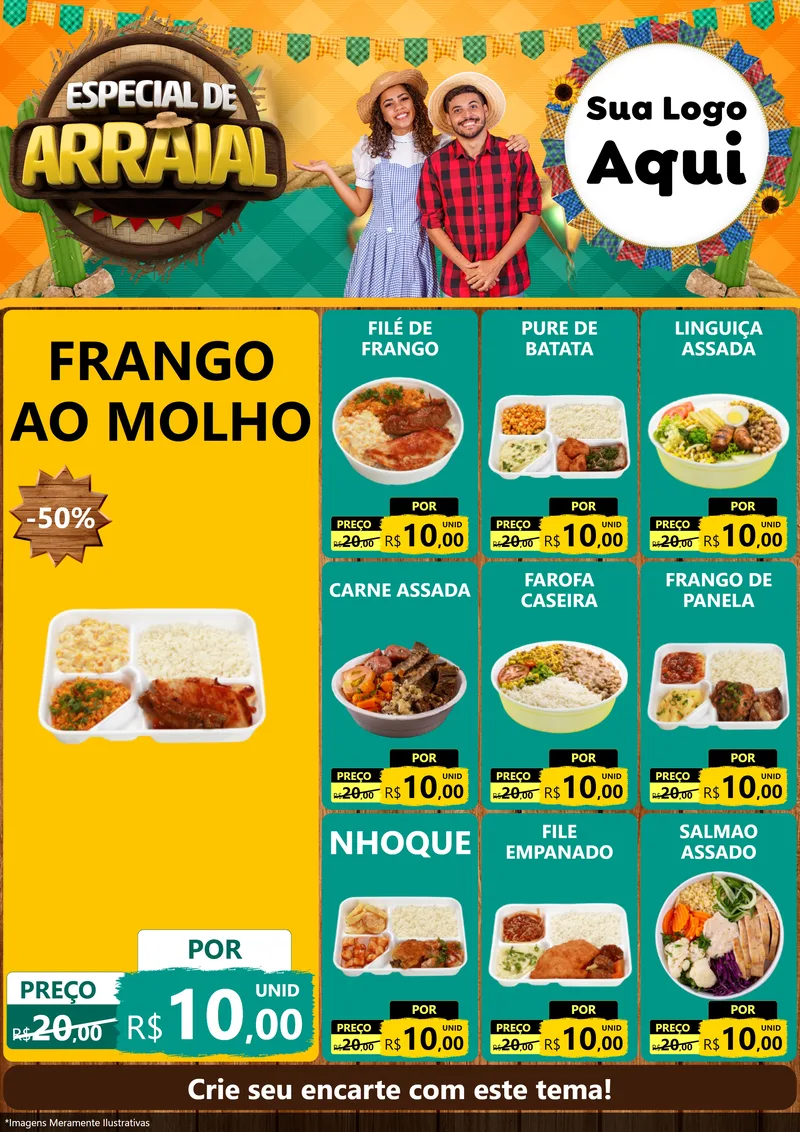 Modelo de Encarte para Encarte A4 Vertical com o tema Especial De Arraial para Restaurante